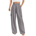 thumbnail image 1 of safuny Women's Yoga Legging Skinny Cargo Pants Teen High Elastic Waist Casual Comfy Daily Sports Girls Relaxed Solid Color Trousers Fashion Gray S, 1 of 5