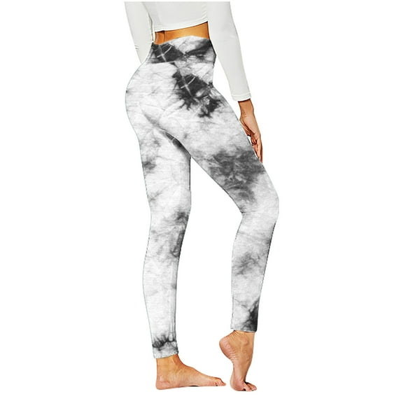 safuny Women's Yoga Legging Skinny Pencil Pants Holiday Dipdye Floral Teen Girls High Waist Trendy Trousers Casual Comfy Daily Sports Running White S