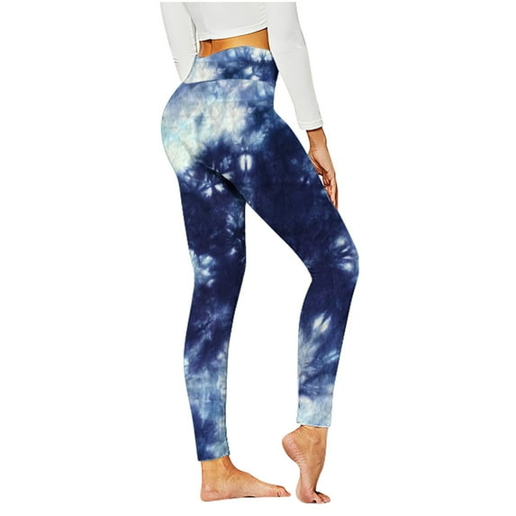 safuny Women's Yoga Legging Skinny Pencil Pants Teen Dipdye Floral Girls Holiday High Waist Trendy Trousers Casual Comfy Daily Sports Running Dark Blue S