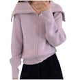 thumbnail image 1 of safuny Women's Zip Up Cardigan Sweater Ribbed Knitted Drop Shoulder Long Sleeve Fall Outerwear Purple _w Free Size, 1 of 2