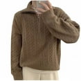 thumbnail image 1 of safuny Womens Cable Knit Cardigan Quarter Zip Up Collared Long Sleeve Vintage Sweater Loose Open Front Fall Winter Coats Coffee _b L, 1 of 2