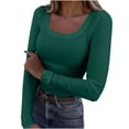 thumbnail image 1 of safuny Womens Long Sleeve Shirts Square Neck Tops Ribbed Knit Basic Crop Tops Fall Out s Fashion Clothes Green _d M, 1 of 7