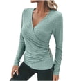 thumbnail image 1 of safuny Womens Long Sleeve Shirts V Neck Ribbed Knit Slim Button Lightweight Sweater Fall Tops Mint Green _a L, 1 of 8