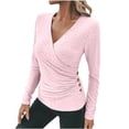 thumbnail image 1 of safuny Womens Long Sleeve Shirts V Neck Ribbed Knit Slim Button Lightweight Sweater Fall Tops Pink _a M, 1 of 8