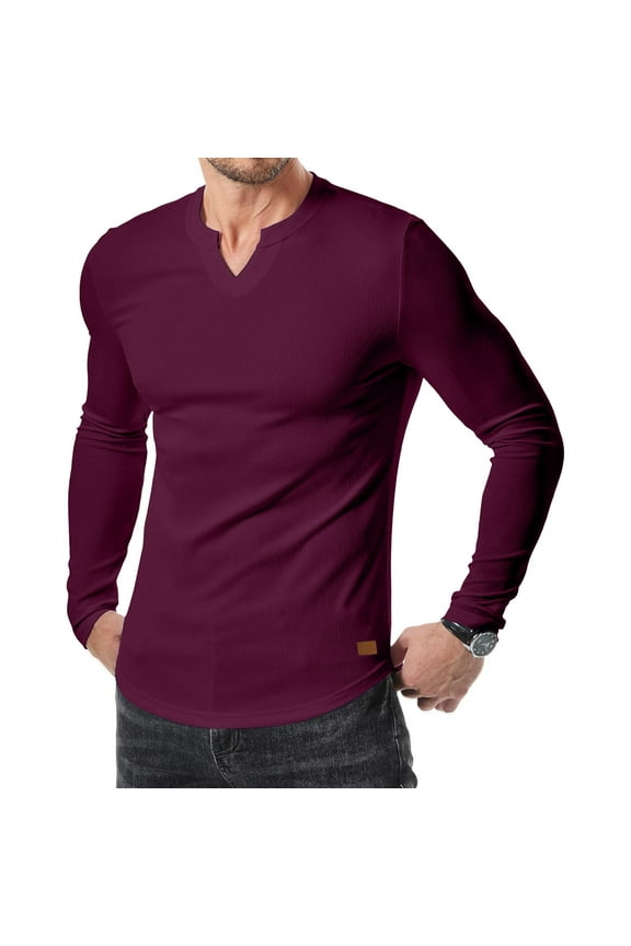 Athletic Shirts for Men Casual V Neck Pullover Slim Fitted Lightweight Breathable Long Sleeve Workout Gym Sports Tops