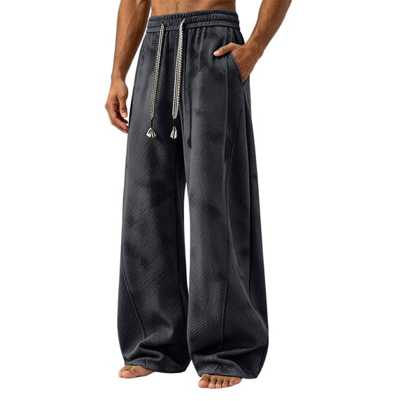 sageysalite Baggy Pants for Men Casual Drawstring Elastic Waist Loose Sports Workout Wide Leg Sweatpants with Pockets