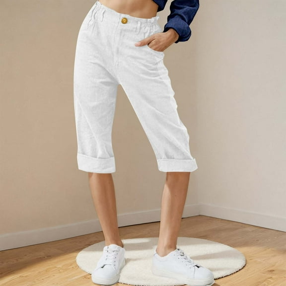 sageysalite Capri Pants for Women Casual Cotton Linen Pants with Pockets Lightweight Breathable Fall Sports Workout Pants