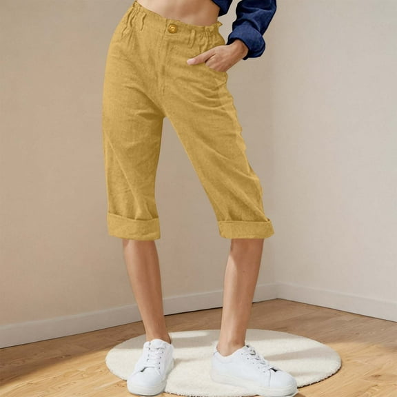 sageysalite Capri Pants for Women Casual Cotton Linen Pants with Pockets Lightweight Breathable Fall Sports Workout Pants
