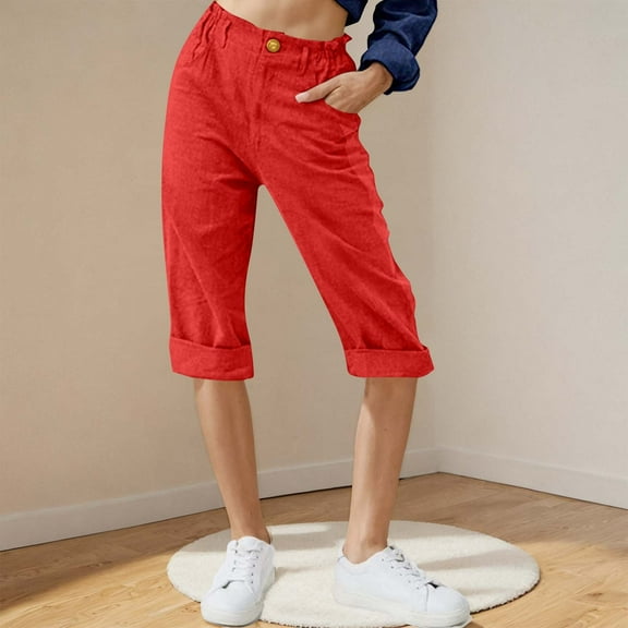sageysalite Capri Pants for Women Casual Cotton Linen Pants with Pockets Lightweight Breathable Fall Sports Workout Pants