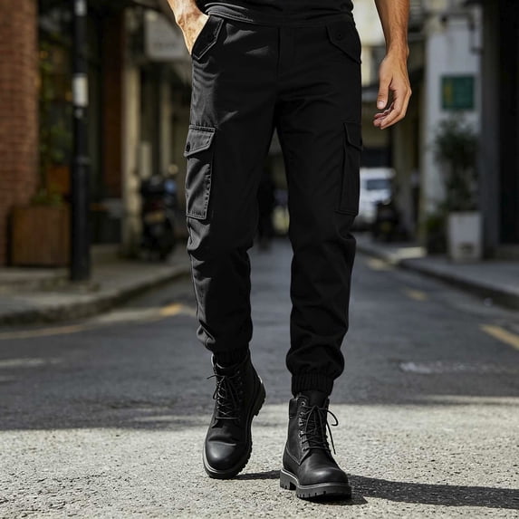 sageysalite Cargo Pants for Men Button Elastic Waist Casual Loose Workout Hiking Joggers Pants with Multi Pockets