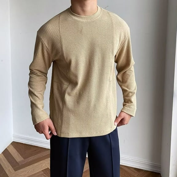 sageysalite Long Sleeve Tops for Men Ribbed Crew Neck Pullover Casual Lightweight Loose Breathable Workout Tops