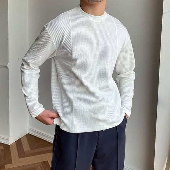 sageysalite Long Sleeve Tops for Men Ribbed Crew Neck Pullover Casual Lightweight Loose Breathable Workout Tops