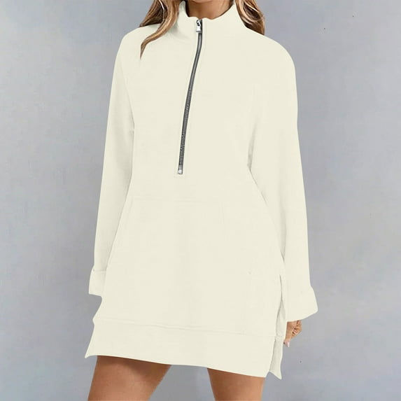 sageysalite Long Sweatshirts for Women Crew Neck Half Zip up Pullover Side Split Casual Fall Long Sleeve Tops with Pocket