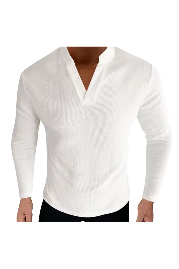 Mens Long Sleeve Shirts Casual V Neck Pullover Slim Fitted Breathable Lightweight Workout Sports Tops