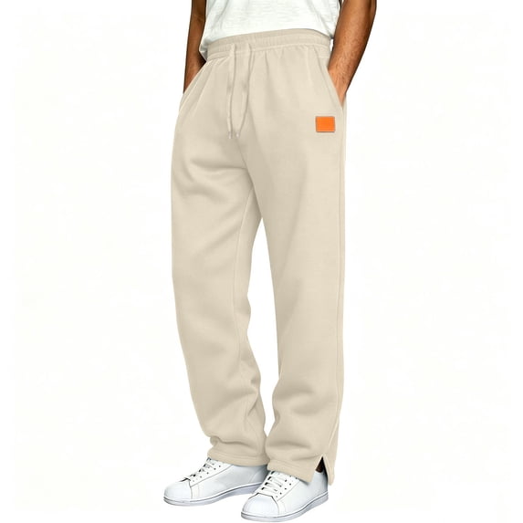 sageysalite Sweatpants for Men Straight Leg Side Slit Drawstring Elastic Waist Fall Winter Workout Warm Workout Pants with Pockets