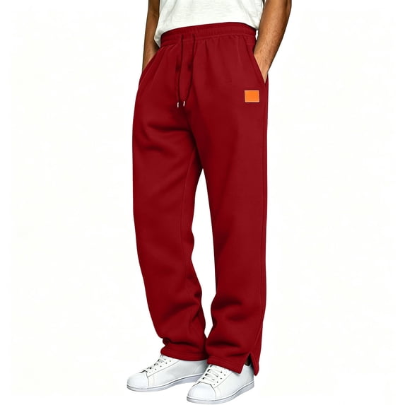 sageysalite Sweatpants for Men Straight Leg Side Slit Drawstring Elastic Waist Fall Winter Workout Warm Workout Pants with Pockets