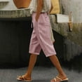 thumbnail image 1 of sageysalite Womens Linen Shorts Casual Drawstring Elastic Waist Knee Length Lightweight Loose Summer Shorts with Pockets, 1 of 6