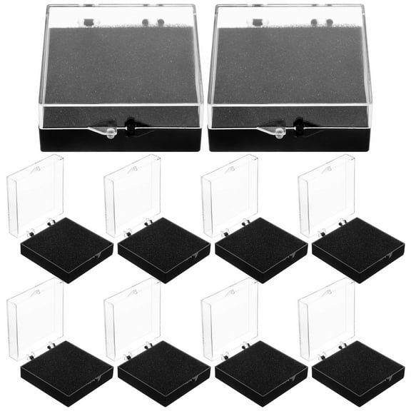 BESTYASH 10Pcs Lapel Pin Box with Clear Lid Black Plastic Badge Display Case for Organizing Pins