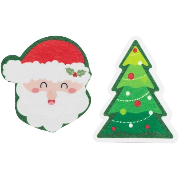 2Pcs Christmas Themed Dish Sponges Kitchen Cleaning Scrubbers for Dishes Washing and Household Cleaning Tools