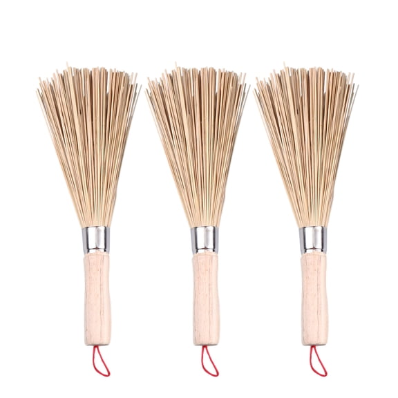 said 3 Pcs Natural Bamboo Wok Cleaning Whisk Brush Oil Proof Iron Pot Brush Household Kitchen Clean Tools with Wooden Handle
