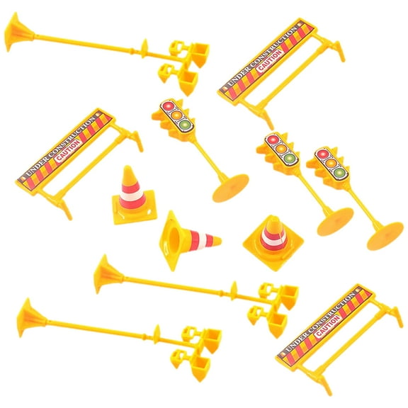 3 Sets Construction Signs Cake Toppers, Construction Cake Ornaments for Birthday Party Decorations and Kids Celebration