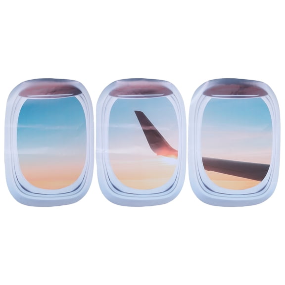 said 3pcs Simulated Airplane Window Stickers Decorative Wall Decal Landscape Sticker
