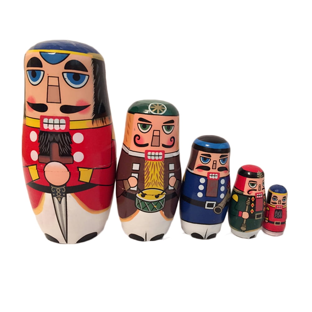 Bgraamiens Russian Nesting Dolls Set Of 5 - Handmade Painted Walnut Guardian Design