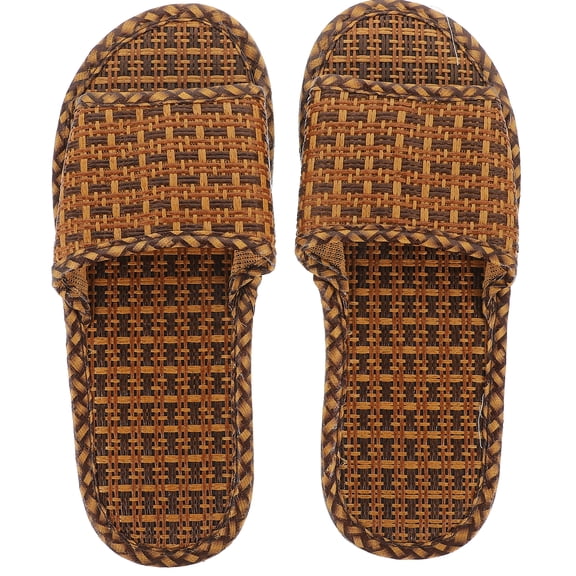 Bamboo Straw Slippers for Women and Men Open Toe Flop House Shoes Lightweight Summer Sandal Slides 1 Pair Size 42 43