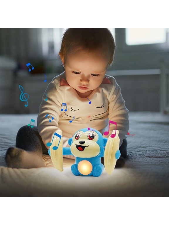Sound Activated Rolling Monkey Figurine, LED Musical Clap Activated Novelty Monkey for Desk, Car, Home Decor, Battery Operated