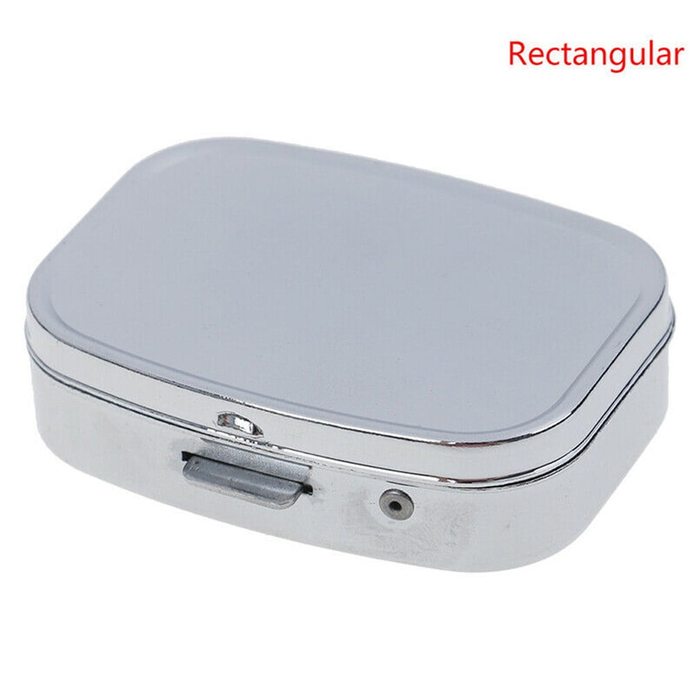 sailesiti Small Silver Metal Pill Box Container for Tablets and