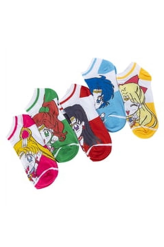sailor moon crystal ladies ankle socks 5-pack fits ladies shoe size 5-10
