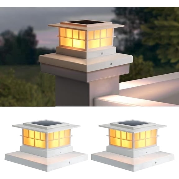 LUTEC 2 pack Solar Post Lights, Waterproof Solar Post Cap Lights 4x4/5x5/6x6, Warm White LED Decor, White