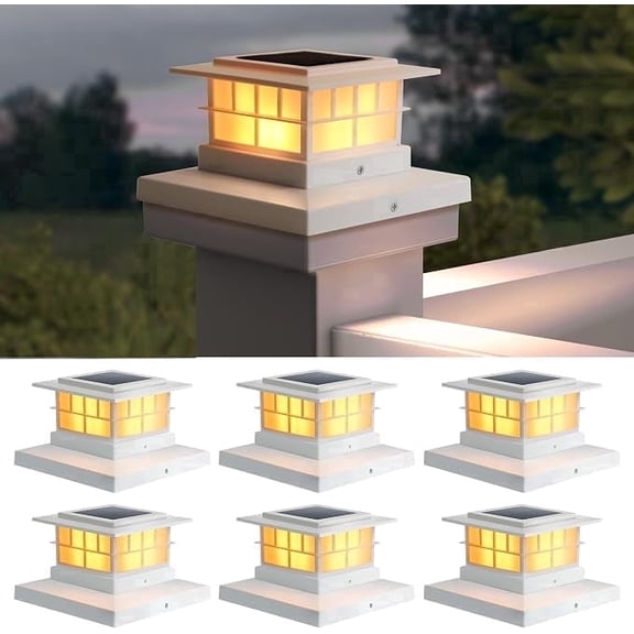 LUTEC 6 pack Solar Post Lights, Waterproof Solar Post Cap Lights 4x4/5x5/6x6, Warm White LED Decor, White