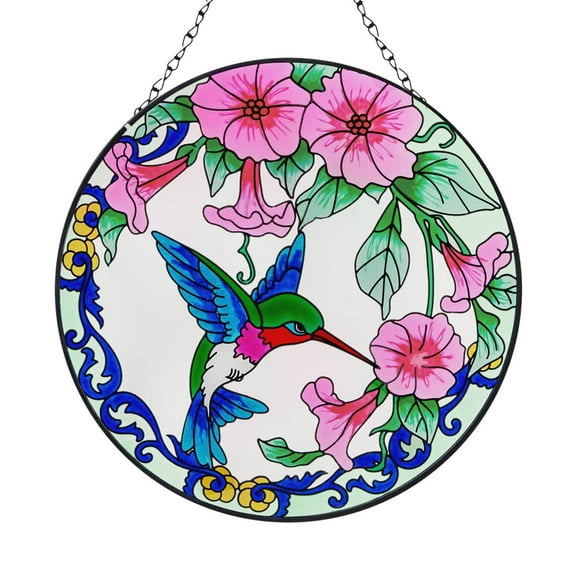 Stained Glass Window Hanging Hummingbird Window Suncatcher 6 Inch Glass Panel with Metal Chain and Hooks Sun Catchers Indoor Wall Art Home Decor Gift for Bird Lovers Women Mother's Day
