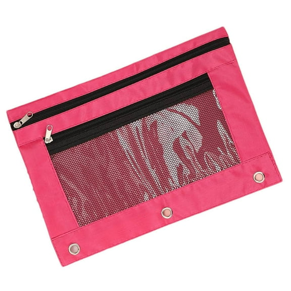 Pencil Pouch for 3 Ring Binder, Binder Pencil Pouch with Smooth Zipper, Clear Window Pencil Case for Binder, Zipper Pencil Pouches, Big Capacity 3 Ring Binder Pencil Bag, Hot Pink