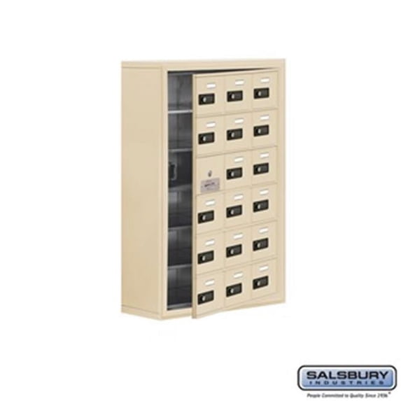 salsburyindustries 19168-18ssc cell phone storage locker with front access panel - 6 door high unit, sandstone