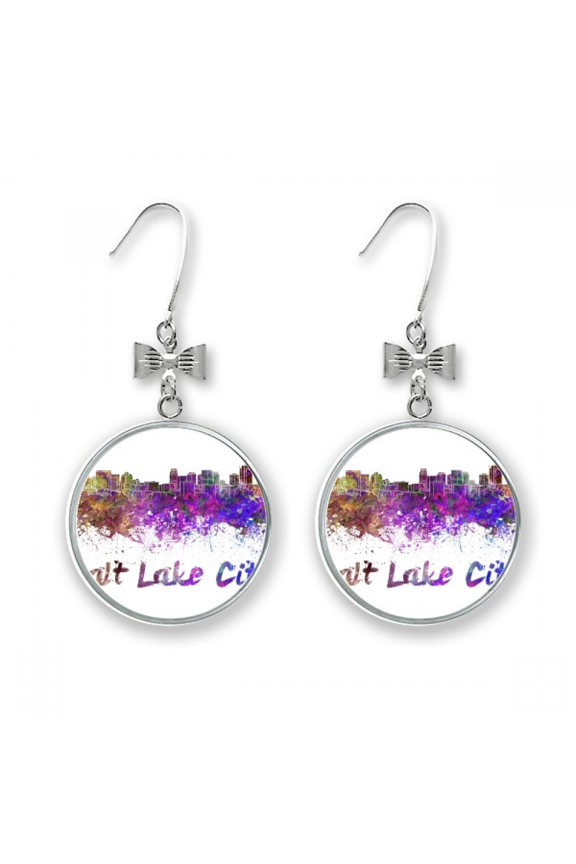 salt lake city amecity watercolor bow earrings drop stud pierced hook
