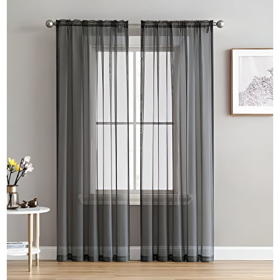 samimport-2 11 dark gray solid sheer voile curtains, 55 x 84 (2 panels)
