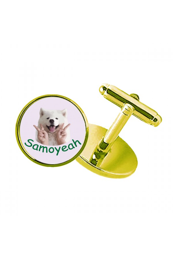 samoyed pet joke gesture art deco fashion studded business metal cufflinks en