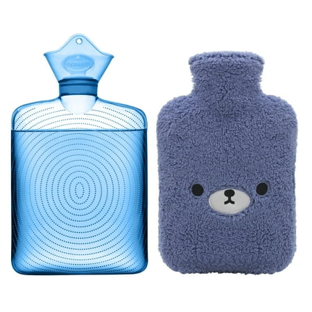 samply Hot Water Bottle with Cute Fleece Cover, 2L Hot Water Bag ,Blue Bear