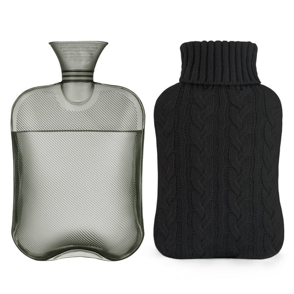 samply Hot Water Bottle with Knitted Cover, 2L Hot Water Bag,Black