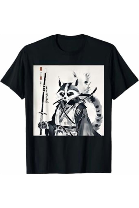 samurai Raccoon graphic warrior art Japanese anime Ukiyo-e T-Shirt