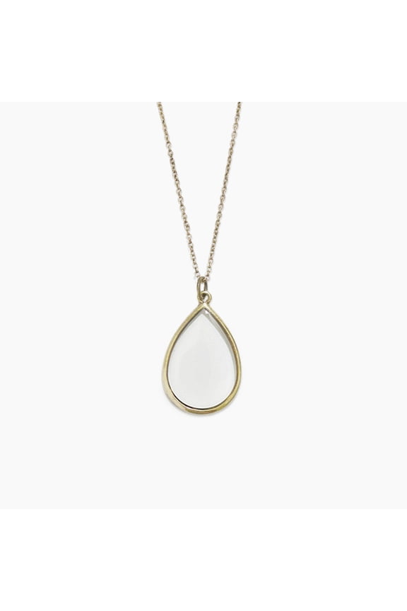 Dainty Stained Glass Tear Drop Necklace Antique Gold