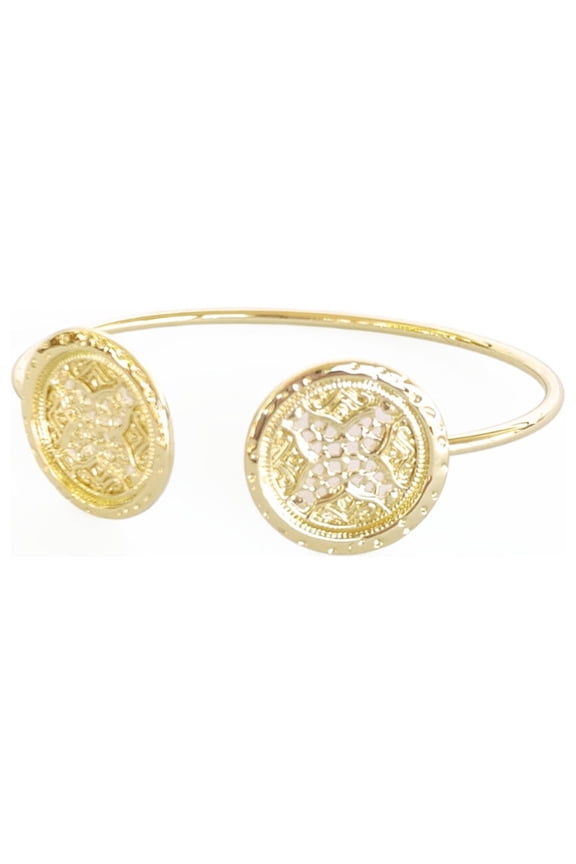 Round Rosette Medallion Coin Cuff Bracelet Gold