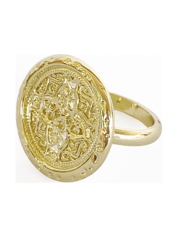 Round Rosette Medallion Coin Statement Ring Gold
