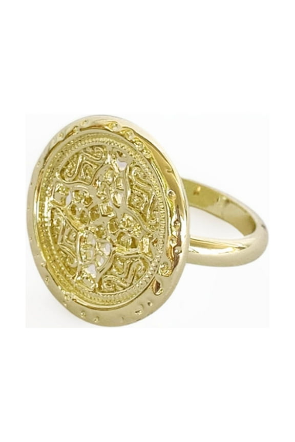 Round Rosette Medallion Coin Statement Ring Gold