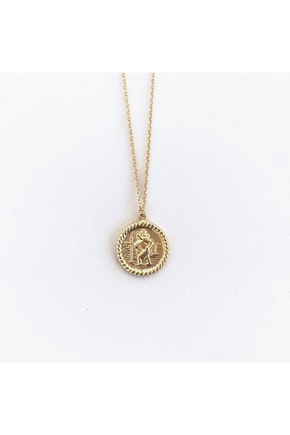 Saint Christopher Medallion Coin Necklace Gold