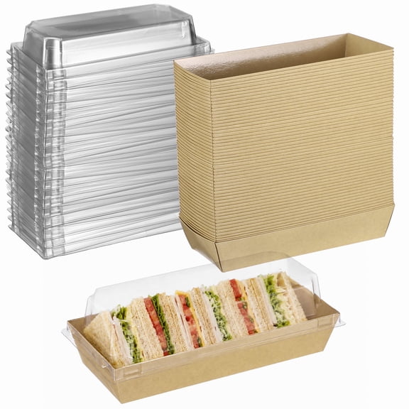 100 Pcs Paper Charcuterie Boxes with Clear Lids, 6.9 x 2.8 x 2.6 in|Convenient Disposable Design, Sturdy Paper Box, Clear Plastic Lid, Ideal for Sandwich, Sushi, Cookie, Desserts & More