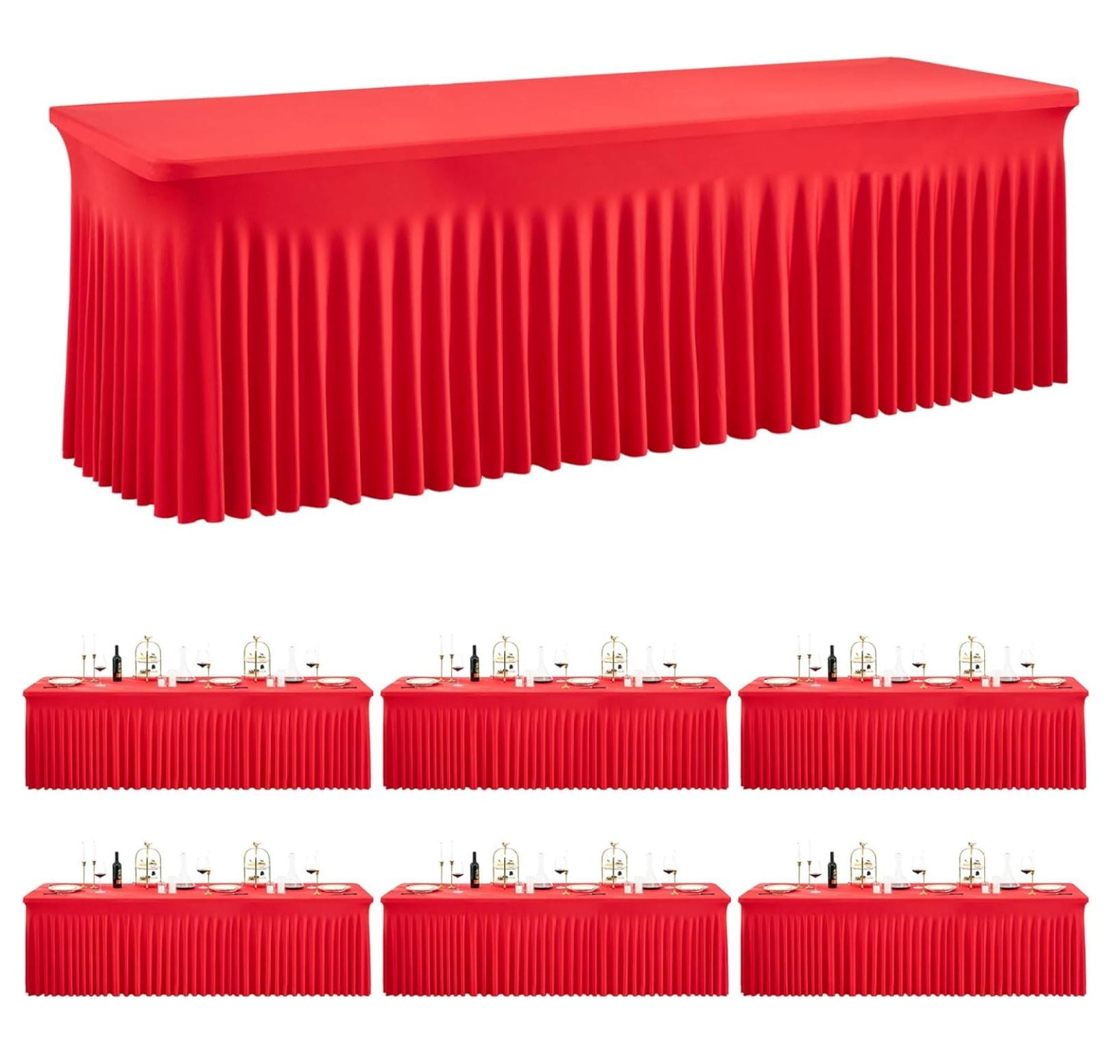saneey 6 Pack Spandex Red Tablecloths for 8 Foot Rectangle Tables