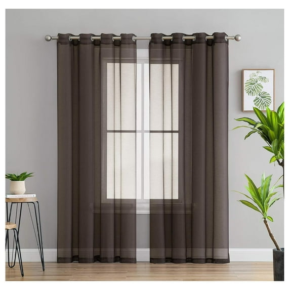 saney 2 Piece Semi Sheer Voile Window Drapery Curtain Grommet Panels for Bedroom & Living Room (54" W x 84" L, Chocolate Brown)